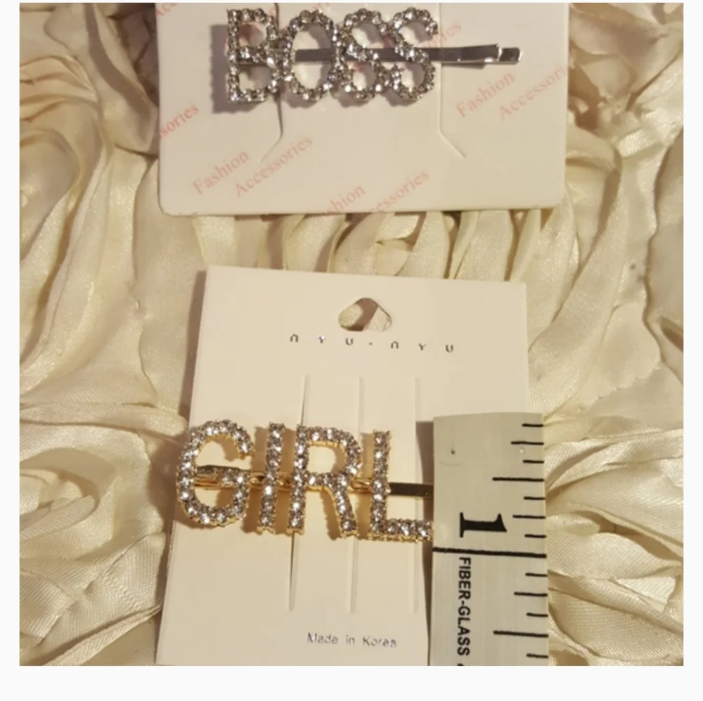 Rhinestone GIRL & BOSS Hair Clips Statement Barrettes